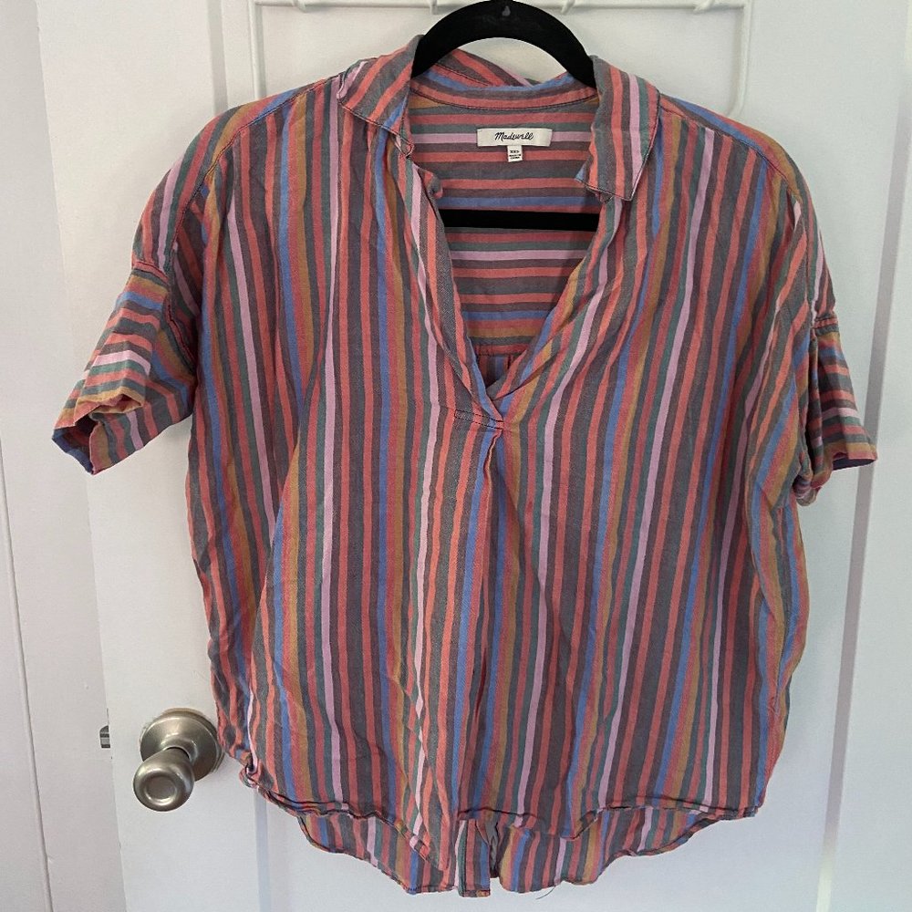 Madewell Button-Back Shirt in Rainbow Stripe